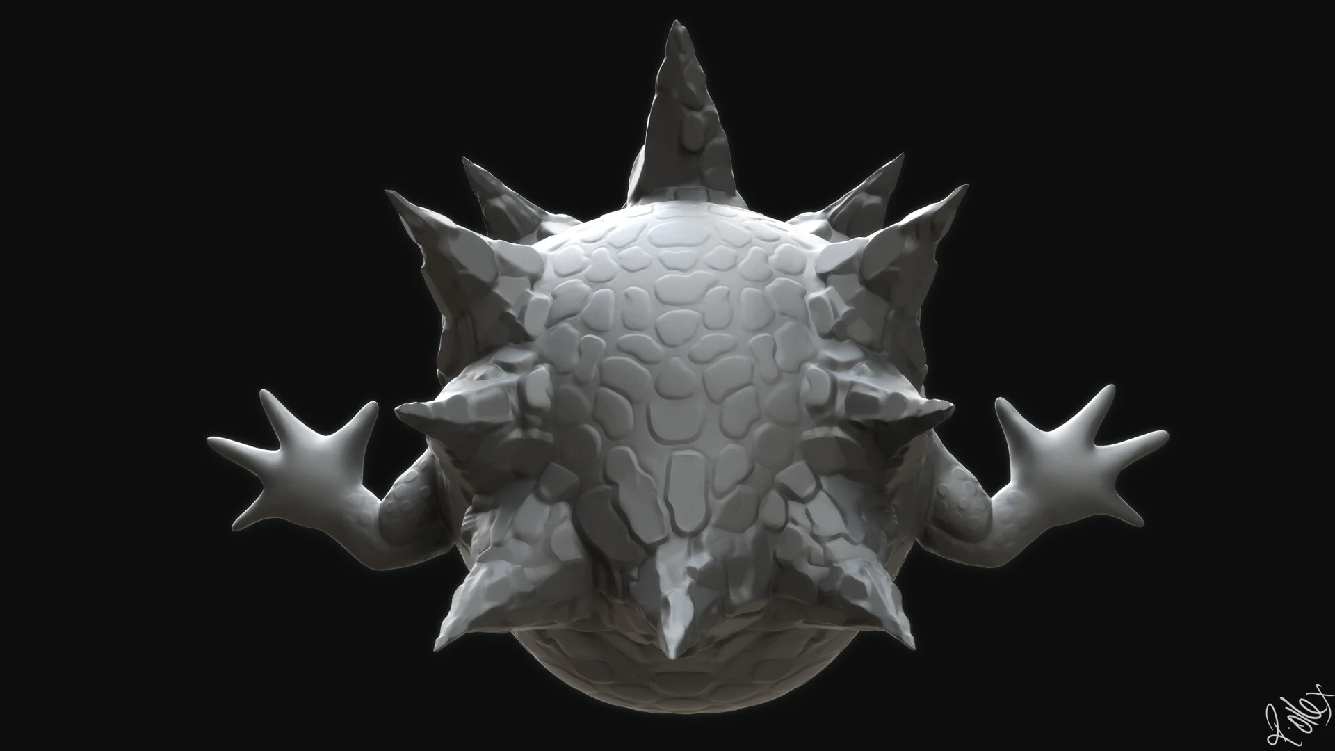 The creature seen from above, its spikes radiating out around the body.