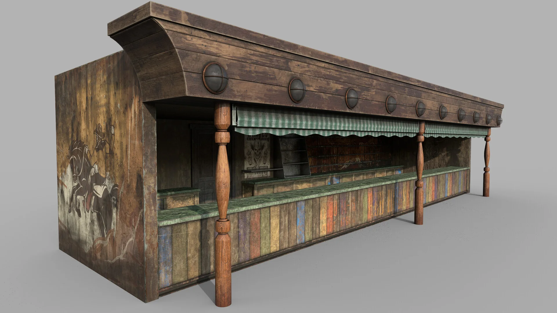 Second Substance render of the stall on a neutral backdrop, seen at an angle.