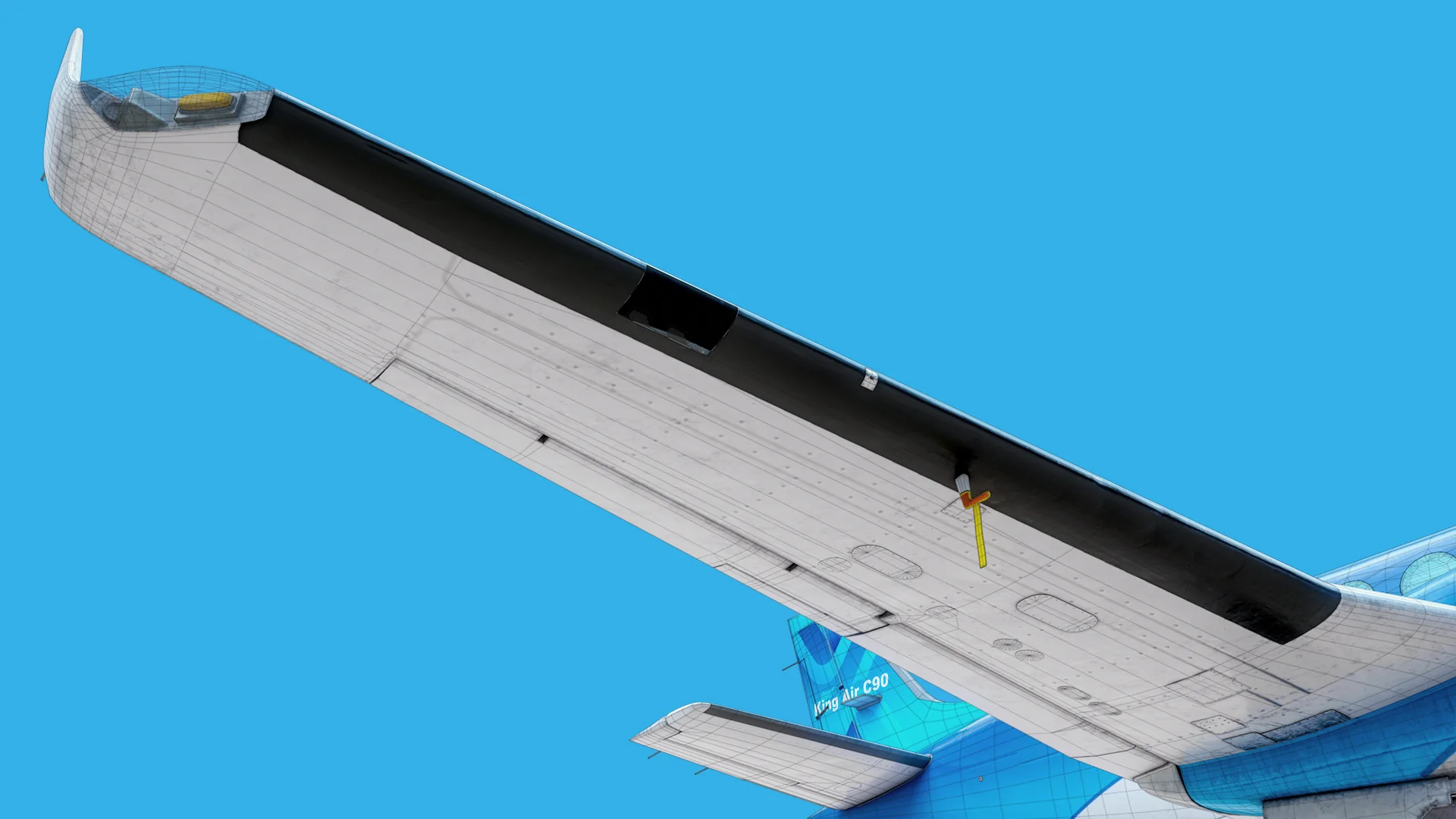 The right wing with the wireframe overlaid.