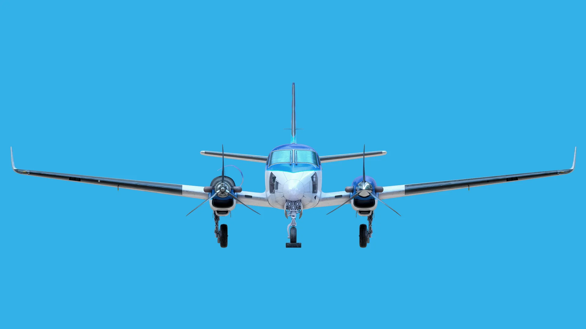 Orthographic front elevation of the King Air C90, showing wing dihedral and both propellers.