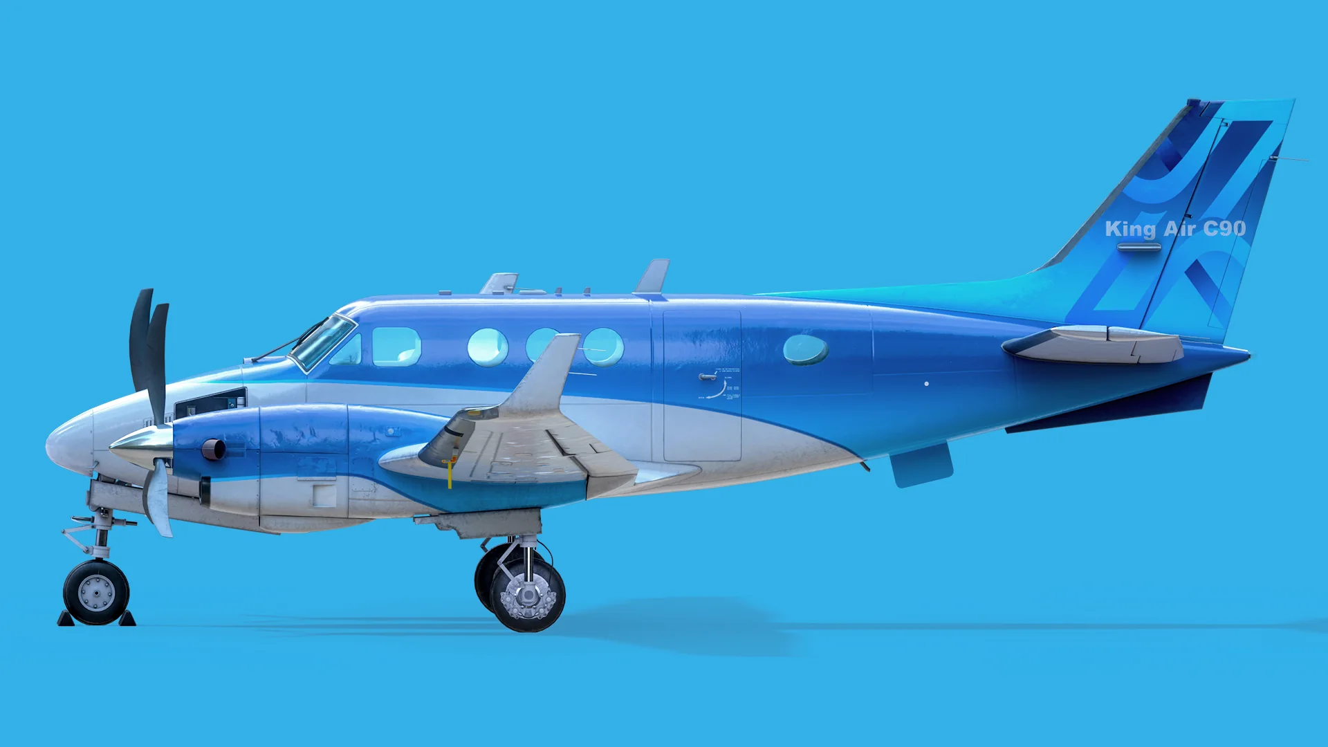 Orthographic left side profile of the King Air C90 with the full livery.
