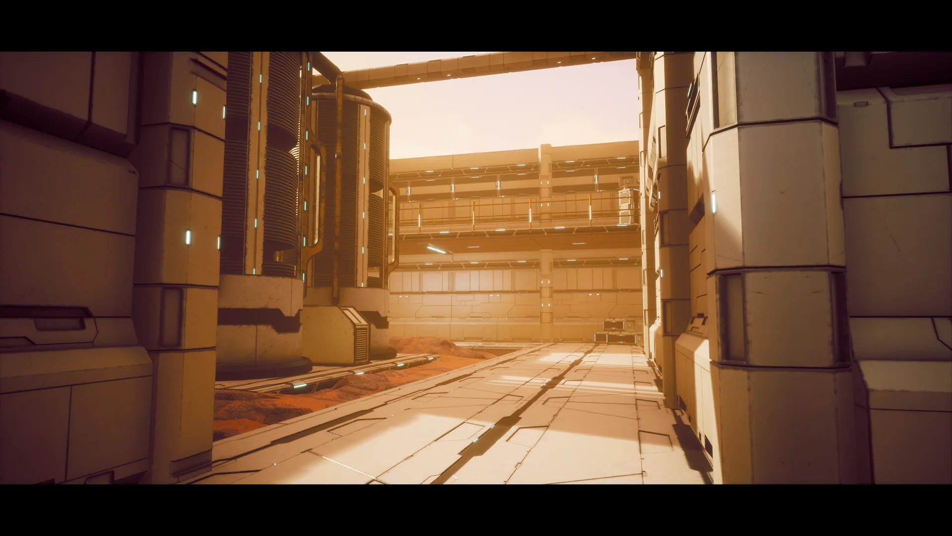 Narrow passage between two modules opening onto the courtyard and its upper walkways.