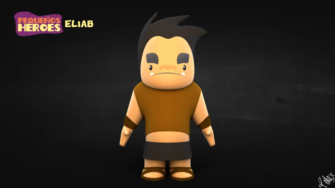 Eliab, the heavier dark-haired character, standing front-on with a flat expression.