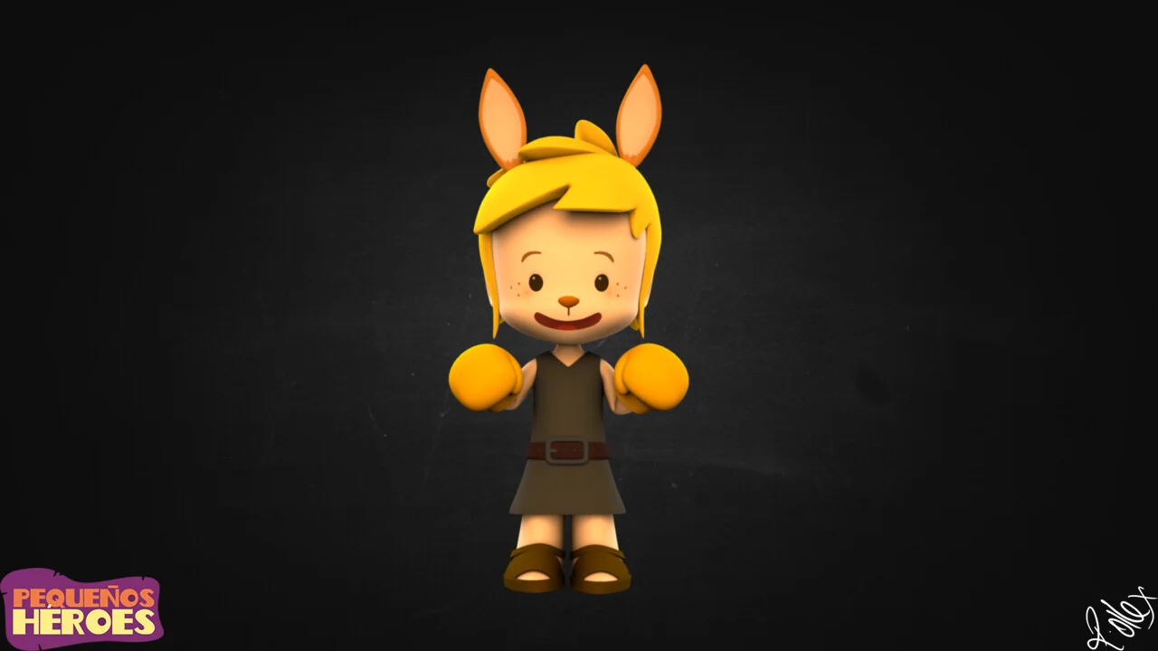 David crouched with both fists up, wearing a hood with ears.