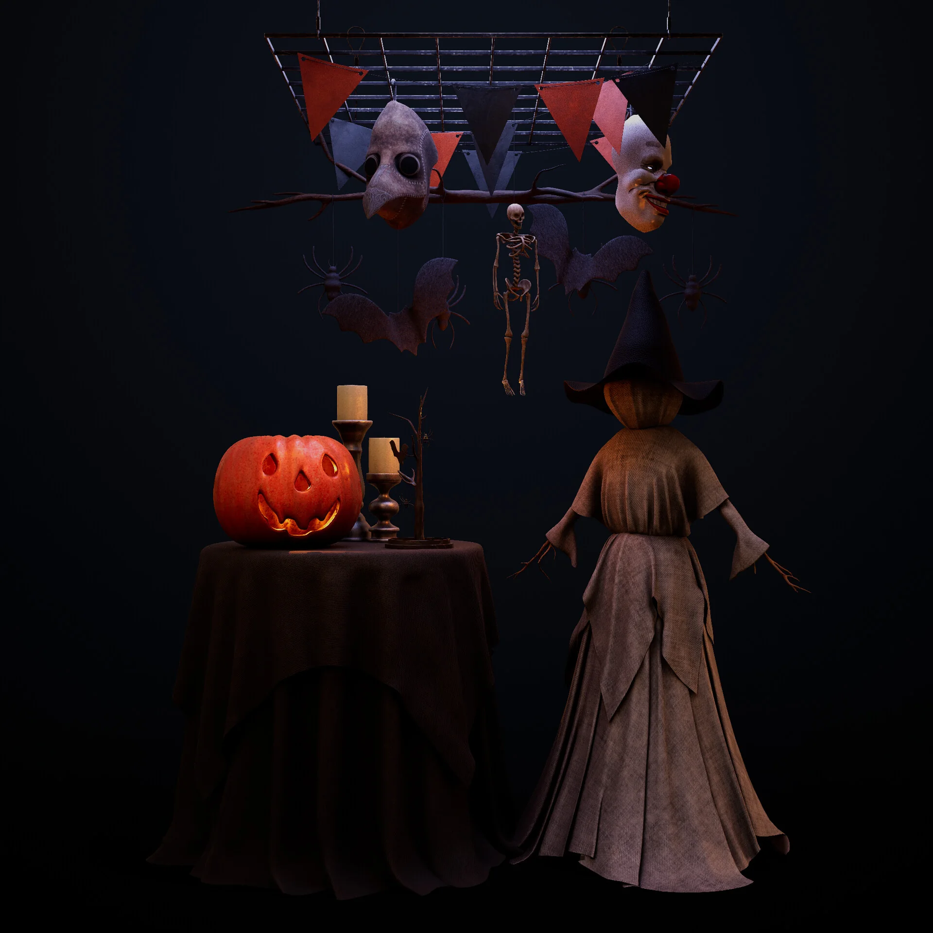 The same display rendered without any post-work, on a plain dark background.