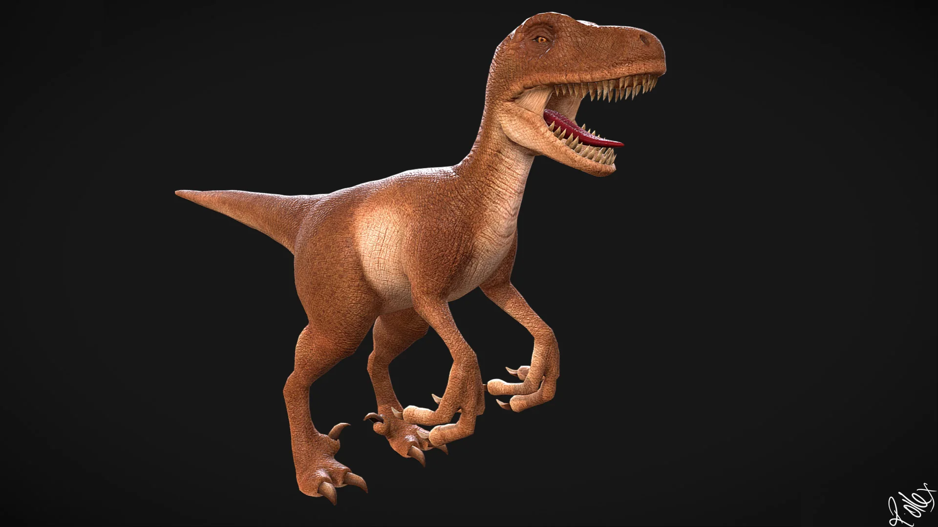 Front three-quarter view with the head raised and the jaw open.