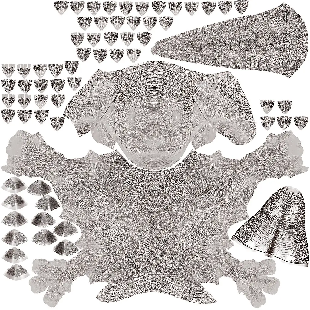 Specular map for the raptor in greyscale, controlling where the skin catches the light.