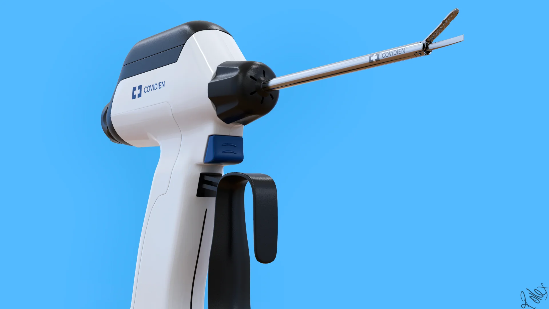 The Sonicision gun seen from the front three-quarter, jaw closed.