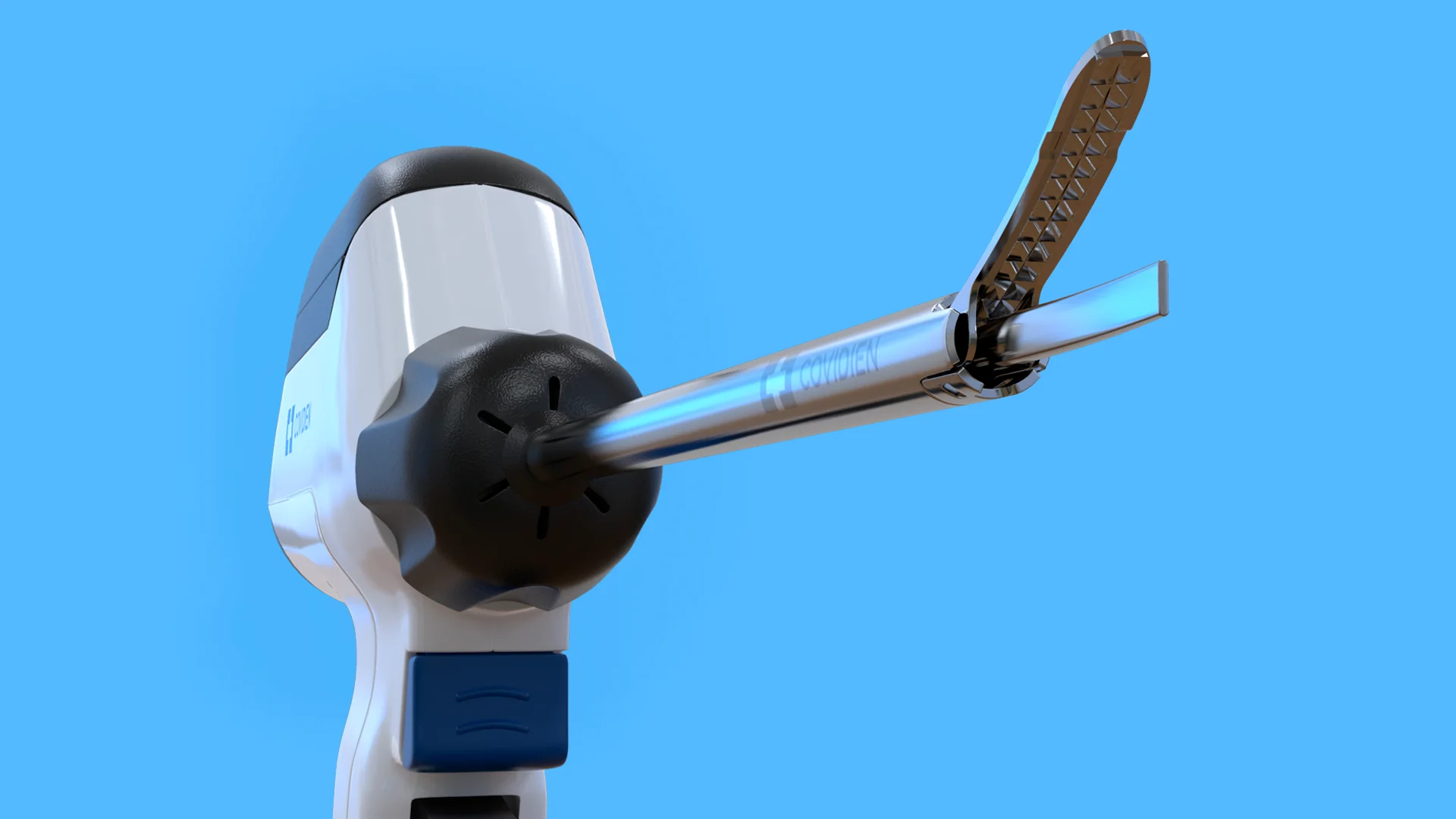 Close view of the curved-jaw head with the shaft, showing the serrated clamping surface.