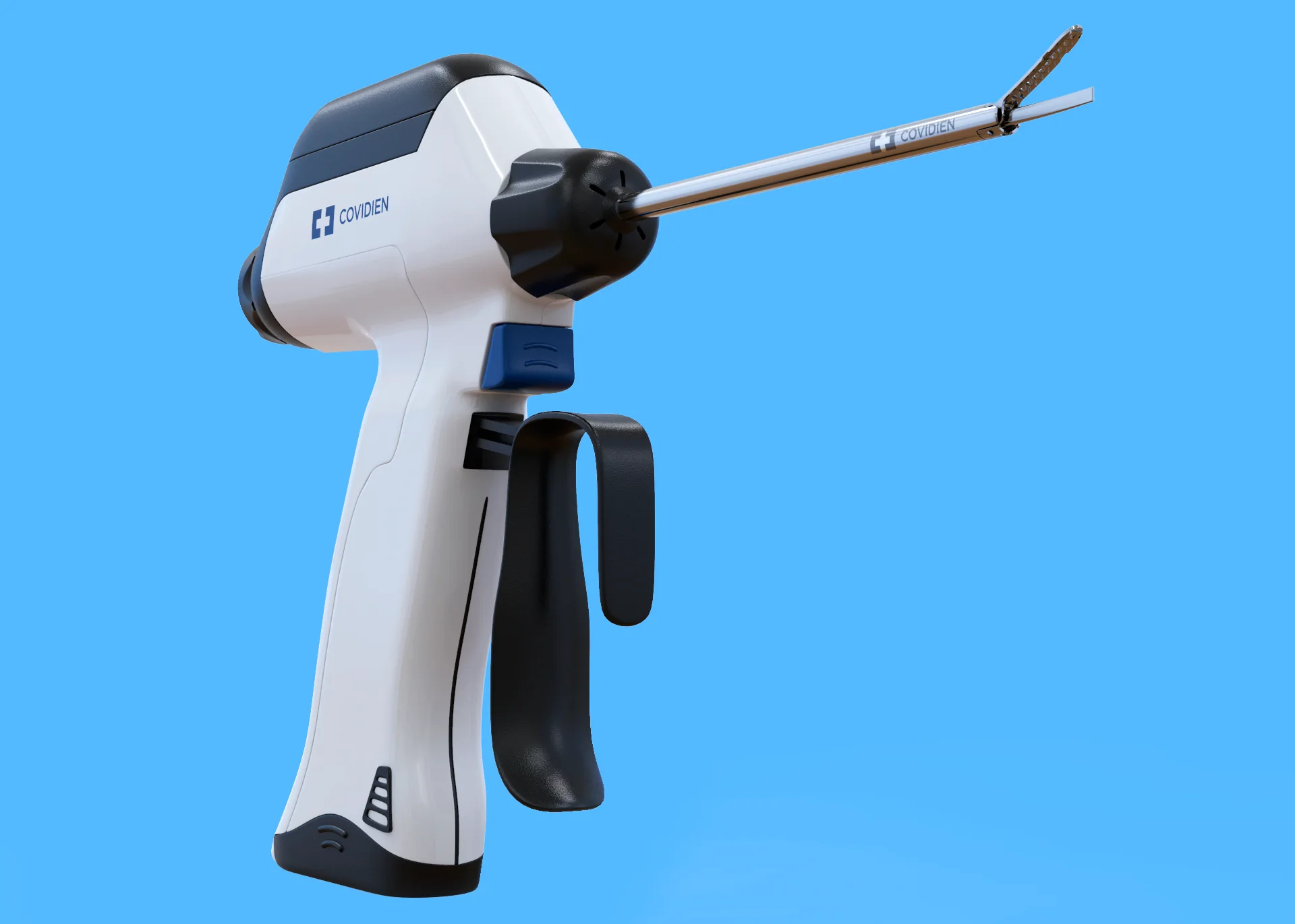 Full side profile of the Sonicision instrument, handle to jaw.