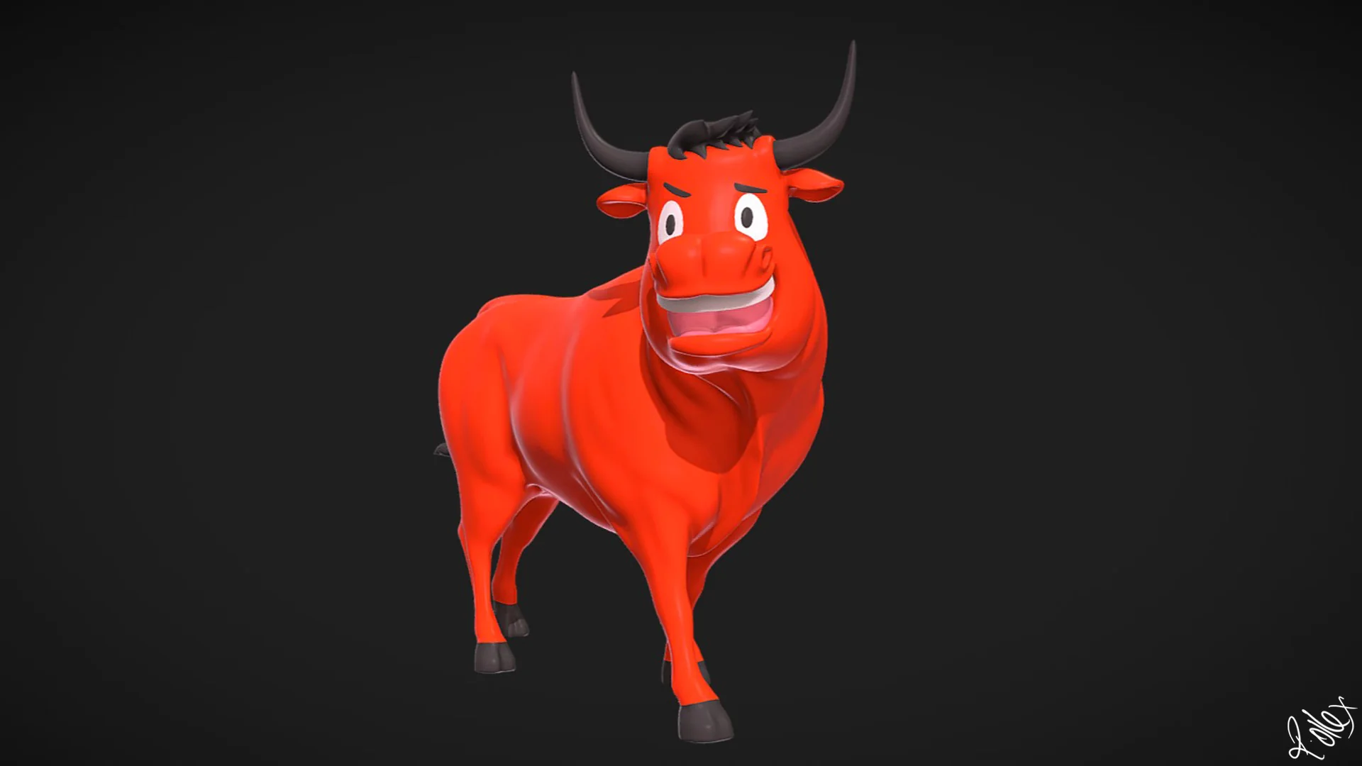 The bull standing front-on, head raised, all four legs planted.