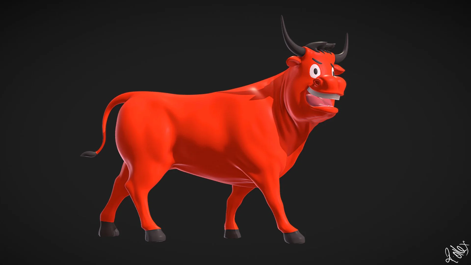 Full side profile of the bull, showing the barrel of the body and the tail.